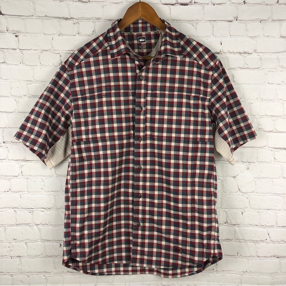 REI Red Plaid Button Up Men's Sz Medium